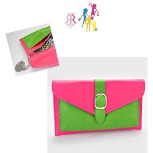 Color-block Buckle Envelope Clutch